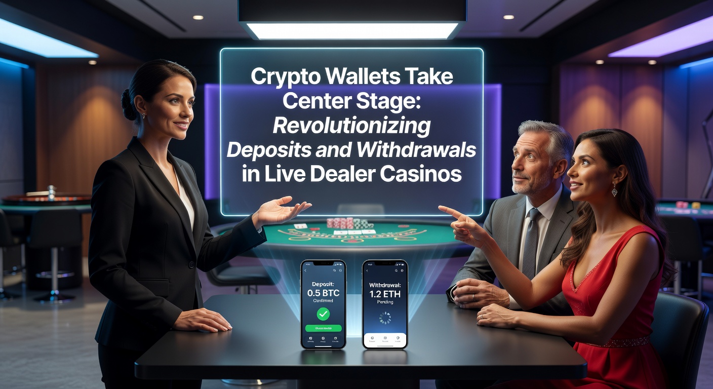 Moderne Crypto-Wallet-App auf Smartphone neben Live-Dealer-Roulette-Tisch, symbolisiert nahtlose Transaktionen in Echtzeit